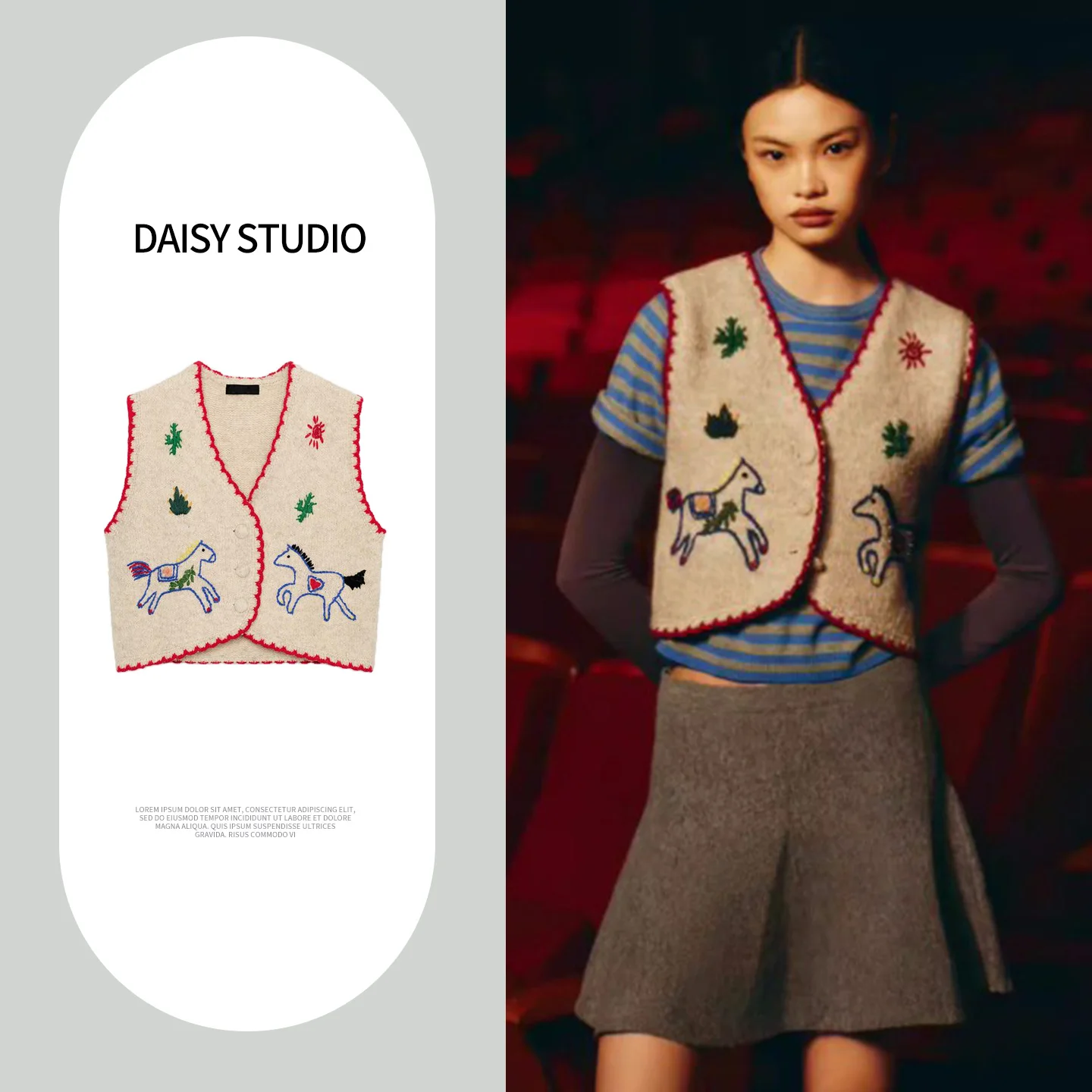 Spring Women's Casual Style V-Neck Sleeveless Bead Decoration Color Block Embroidery Knitted Vest Loose Fit Polyester Fabric
Spring Women's Casual Style V-Neck Sleeveless Bead Decoration Color Block Embroidery Knitted Vest Loose Fit Polyester Fabric