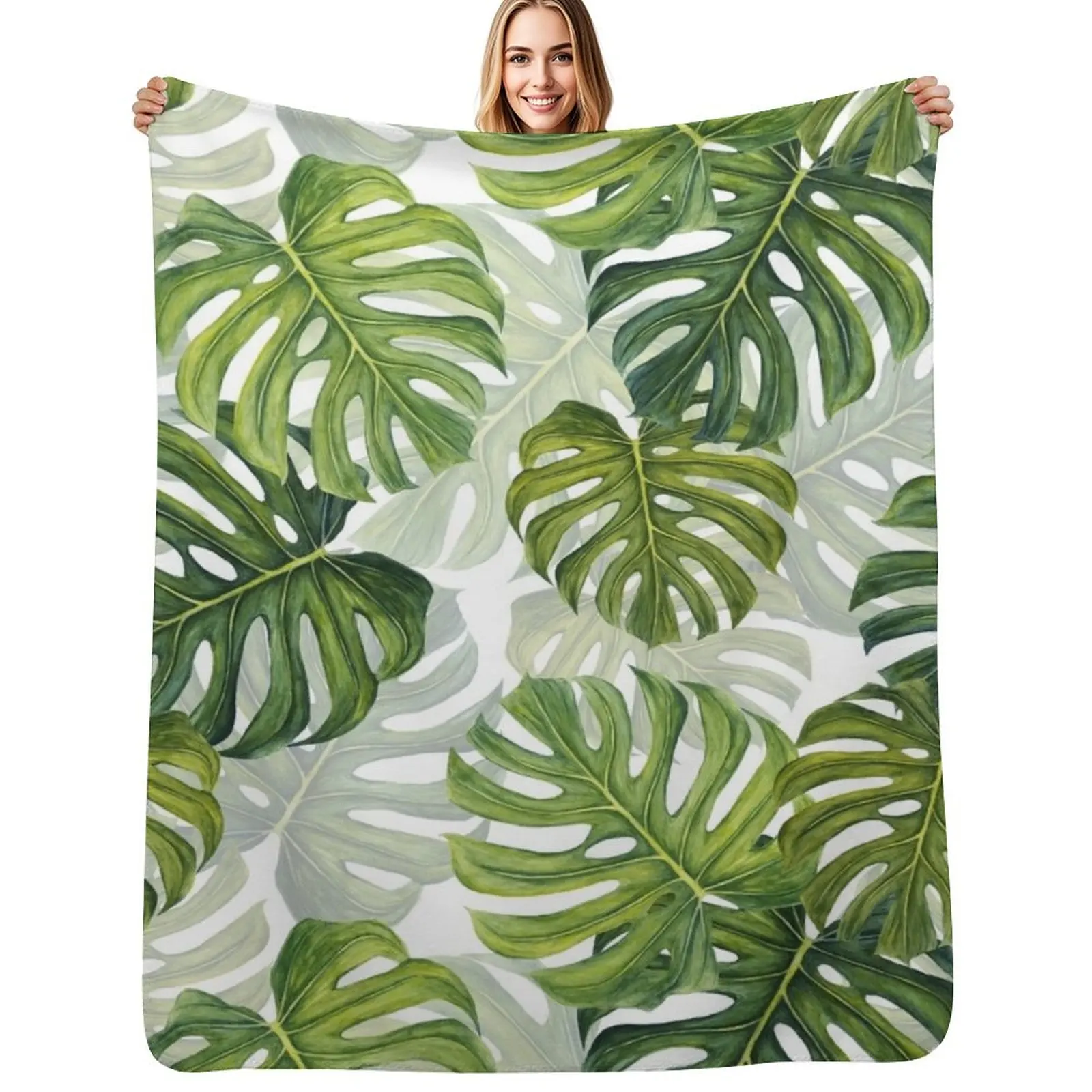 Monstera Leaf Tropical Pattern - Green Throw Blanket Fashion Sofas Moving Thermal Retros Blankets 
Monstera Leaf Tropical Pattern - Green Throw Blanket Fashion Sofas Moving Thermal Retros Blankets