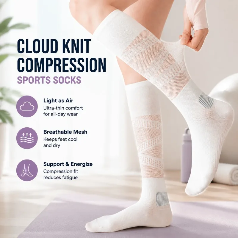 Cloud Feel Compression Sports Socks Women Thin Mesh Calf Socks for Spring Summer Breathable Athletic Hosiery for Fitness Running
Cloud Feel Compression Sports Socks Women Thin Mesh Calf Socks for Spring Summer Breathable Athletic Hosiery for Fitness Running