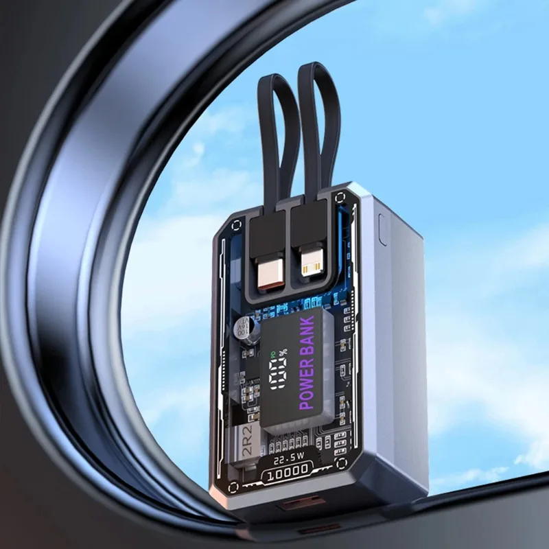 22.5W Transparent Mecha Punk Power Bank with Built-in Fast Charging Cable, Colorful Light, 10000mAh and 20000 Power Supply
22.5W Transparent Mecha Punk Power Bank with Built-in Fast Charging Cable, Colorful Light, 10000mAh and 20000 Power Supply