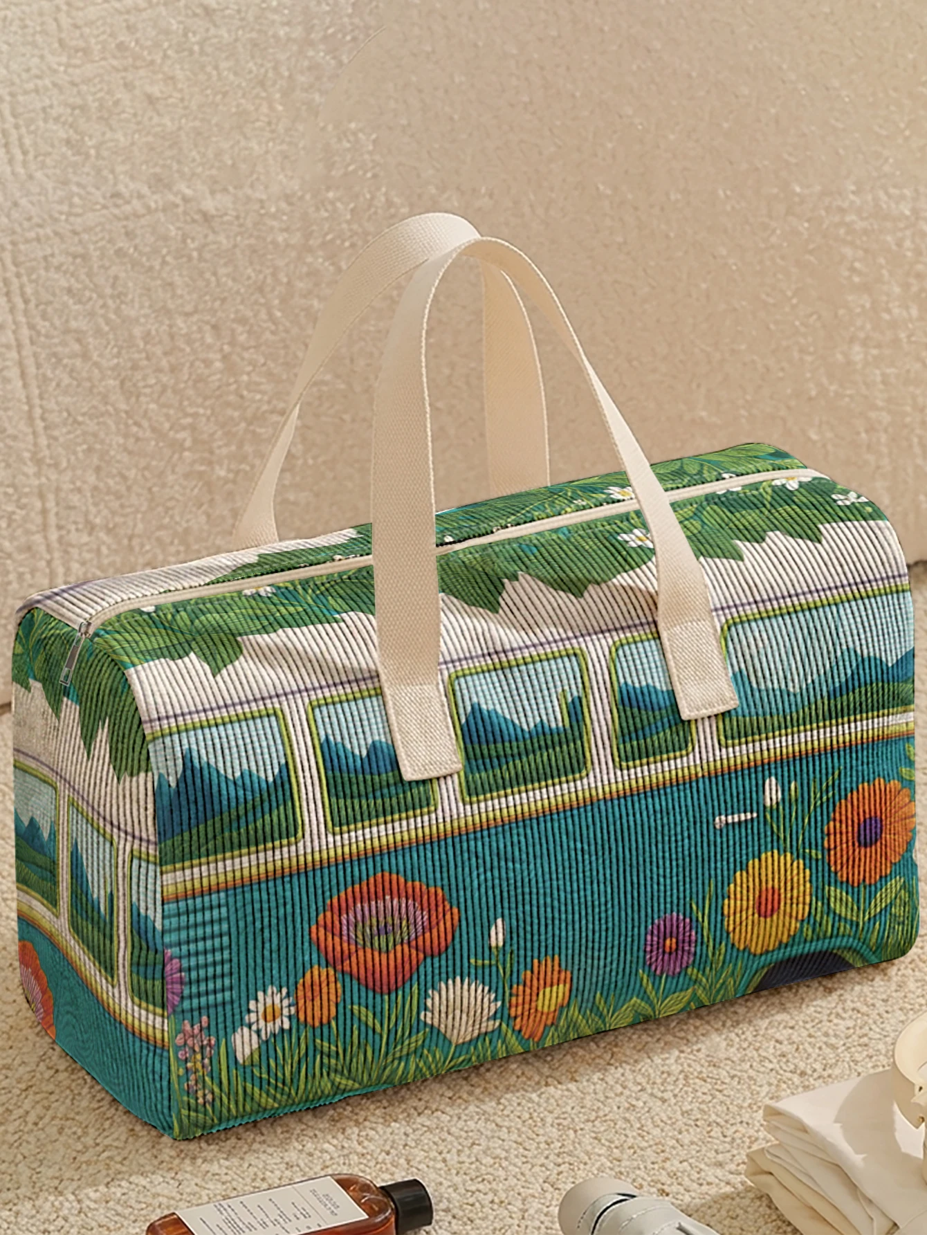 1pc, Two styles, Retro Scenic Floral Bus Printed Duffle Bag Portable Handbag suitable for Weekend Trip Sports Shopping
1pc, Two styles, Retro Scenic Floral Bus Printed Duffle Bag Portable Handbag suitable for Weekend Trip Sports Shopping