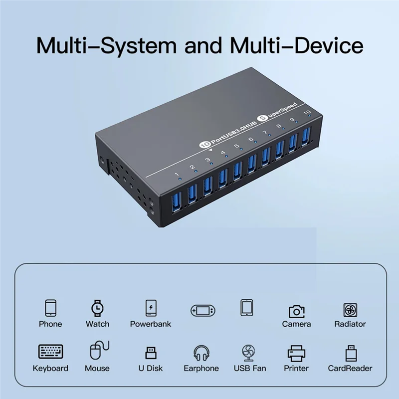 Stylish-Metal 10 Port USB3.0 High Speed Data Sync Hub Fast Charger Splitter With 12V5A Power Adapter For Phone Tablet
Stylish-Metal 10 Port USB3.0 High Speed Data Sync Hub Fast Charger Splitter With 12V5A Power Adapter For Phone Tablet
