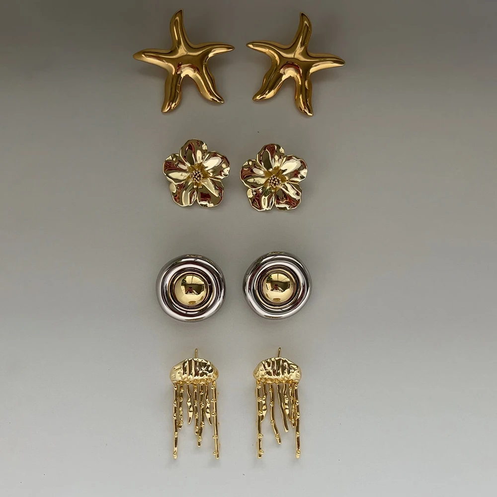 AIKOER Best seller Summer Laguna Starfish Waterproof Earring 18k Gold Color Stainless Steel Trendy Jewelry for Girls Ladies 
AIKOER Best seller Summer Laguna Starfish Waterproof Earring 18k Gold Color Stainless Steel Trendy Jewelry for Girls Ladies