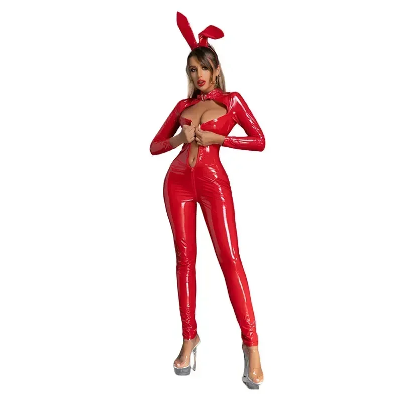 Women's PU Faux Leather Jumpsuit Turtleneck Long Sleeved Shiny Leather Like Cat suit Wet Look Zipper Open Crotch Erotic Uniform
Women's PU Faux Leather Jumpsuit Turtleneck Long Sleeved Shiny Leather Like Cat suit Wet Look Zipper Open Crotch Erotic Uniform