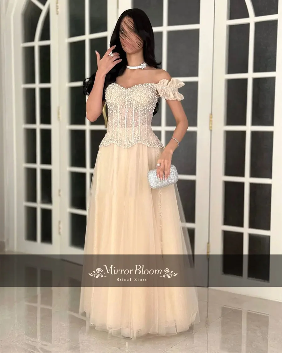 Customized Champagne Off Shoulder Evening Dress Women Beaded Ruffle Sleeve Formal Prom Gown Lace A Line Wedding Guest Dresses
Customized Champagne Off Shoulder Evening Dress Women Beaded Ruffle Sleeve Formal Prom Gown Lace A Line Wedding Guest Dresses