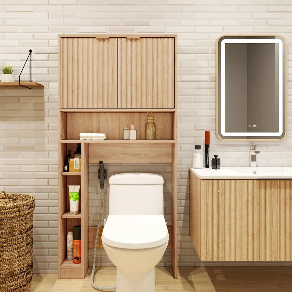 Over Toilet Storage Cabinet, 68" Tall Wood Modern Above Toilet Shelf Cabinet with Fluted Doors, Bathroom Over Toilet Rack with F
Over Toilet Storage Cabinet, 68" Tall Wood Modern Above Toilet Shelf Cabinet with Fluted Doors, Bathroom Over Toilet Rack with F