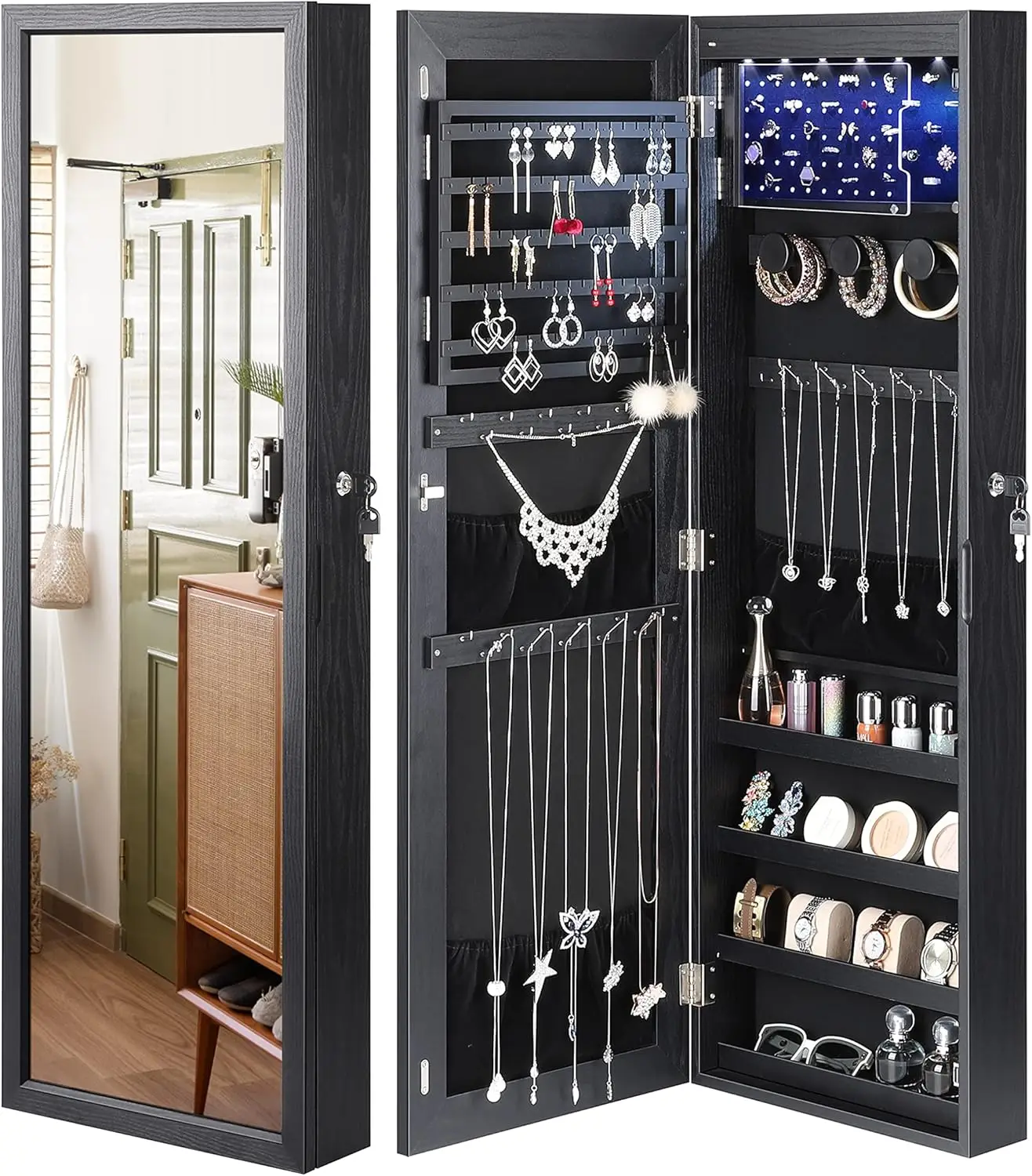 6 Leds Mirror with Jewelry Storage, over Door Jewelry Armoire with Mirror, Full Length Mirror Jewelry Cabinet
6 Leds Mirror with Jewelry Storage, over Door Jewelry Armoire with Mirror, Full Length Mirror Jewelry Cabinet