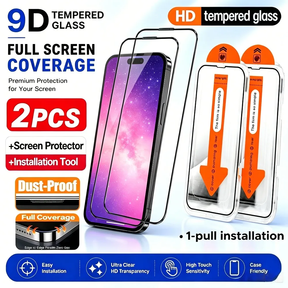 2Pcs High Clear Screen Protector for iPhone 17 16 15 14 Pro Max Air 17e 16e 13 12 11 Pro 15 14 Plus Dust Free Installation Glass
2Pcs High Clear Screen Protector for iPhone 17 16 15 14 Pro Max Air 17e 16e 13 12 11 Pro 15 14 Plus Dust Free Installation Glass