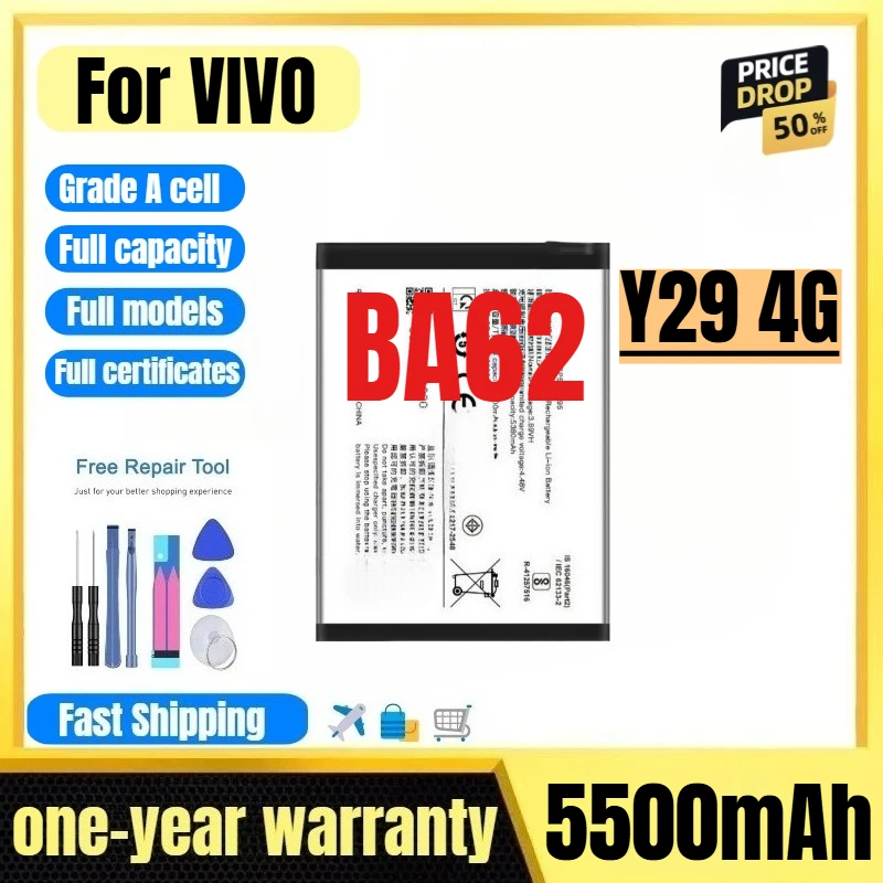 BA62 for VIVO Y29 4G mobile phone battery 0 cycle high quality high capacity battery replacement Bateria Grade A cell with tools
BA62 for VIVO Y29 4G mobile phone battery 0 cycle high quality high capacity battery replacement Bateria Grade A cell with tools