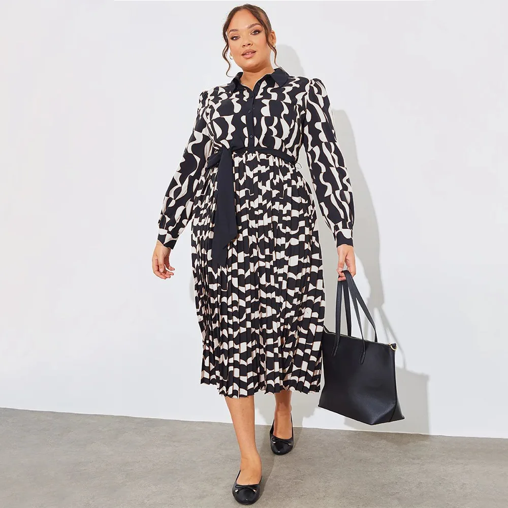 Plus Size Autumn Fashion Print Pleated Dress Women Elegant Loose Collar Long Sleeve Lace Up Button Shirt Pleated Dress Women
Plus Size Autumn Fashion Print Pleated Dress Women Elegant Loose Collar Long Sleeve Lace Up Button Shirt Pleated Dress Women