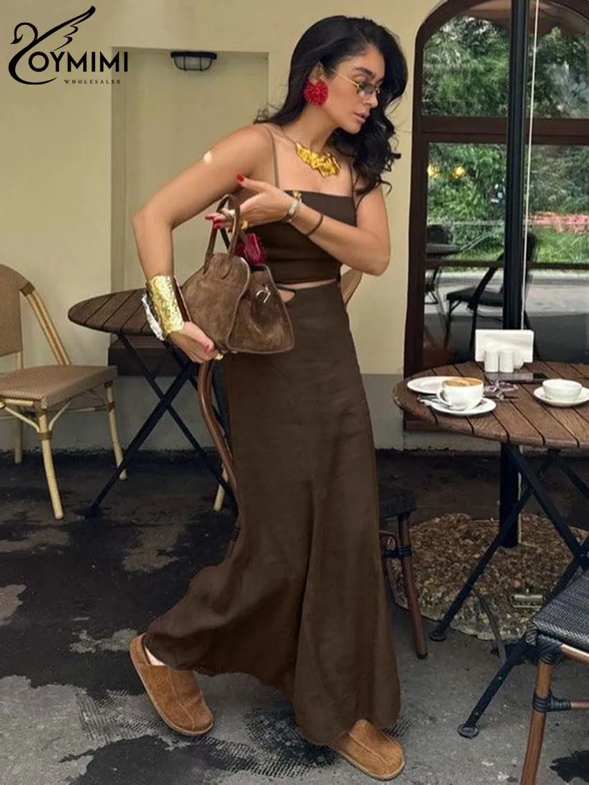 Oymimi Fashion Brown Cotton Two Piece Set For Women Elegant Strapless Simple Crop Tops And High Waist Lace-Up Skirts Female Sets
Oymimi Fashion Brown Cotton Two Piece Set For Women Elegant Strapless Simple Crop Tops And High Waist Lace-Up Skirts Female Sets