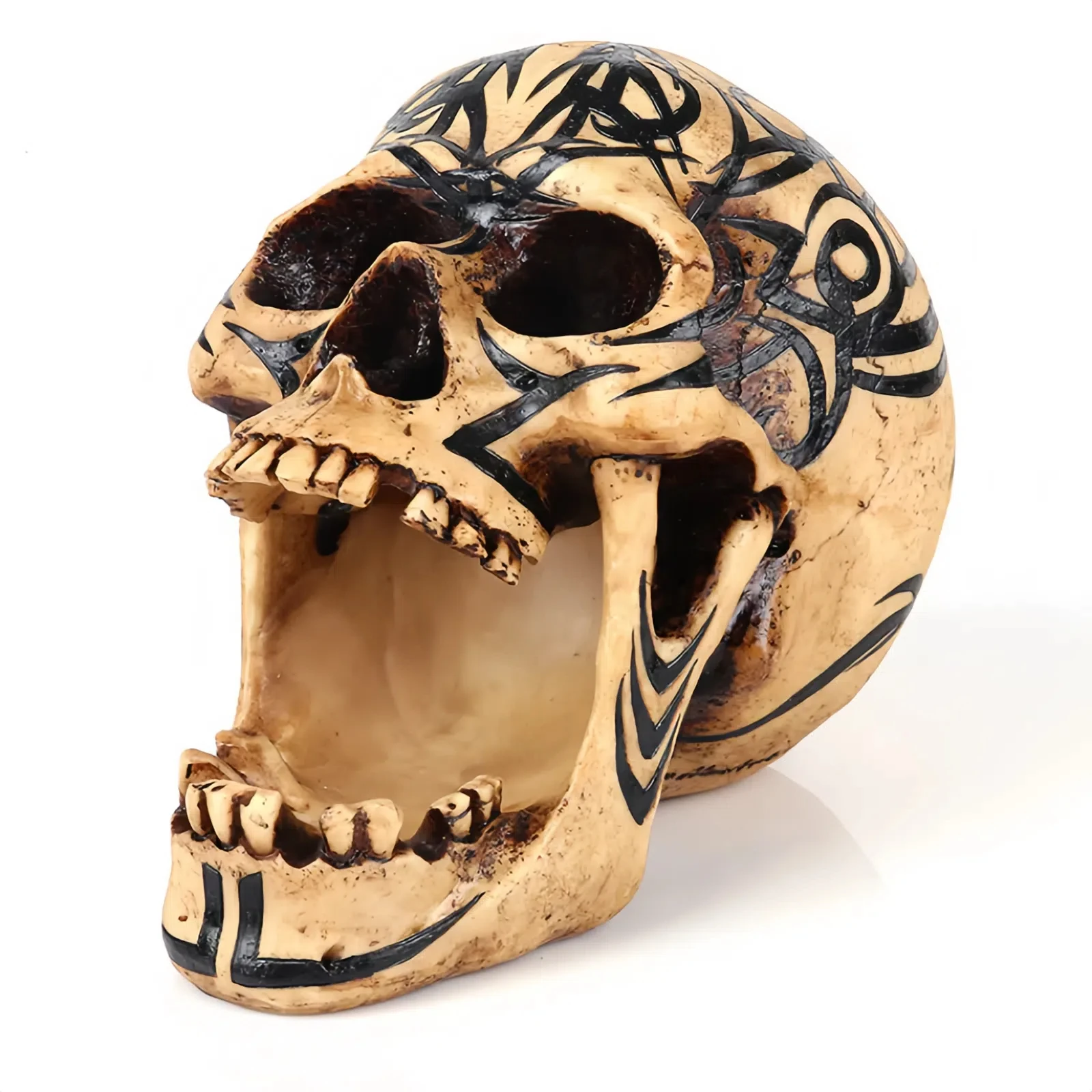 Life Size Skull Statue Resin Figurines with Black Totem Doodles Skull Ornaments for Home Decor and Key Storage
Life Size Skull Statue Resin Figurines with Black Totem Doodles Skull Ornaments for Home Decor and Key Storage