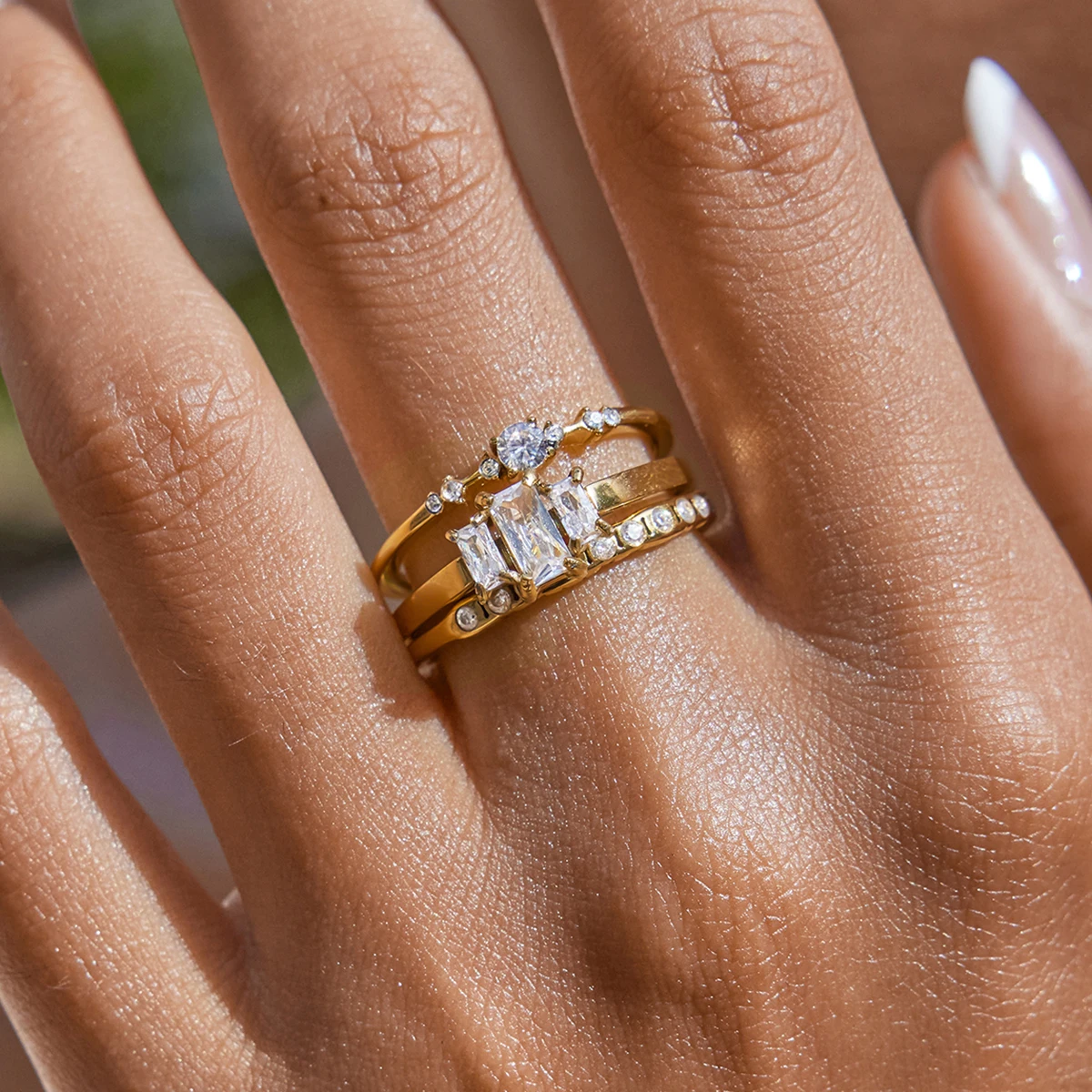 AIKOER Minimalist Classic 18K Gold Color Plated Stainless Steel Square Zircon Ring Stackable Round Ring Women's Jewelry Gift for 
AIKOER Minimalist Classic 18K Gold Color Plated Stainless Steel Square Zircon Ring Stackable Round Ring Women's Jewelry Gift for