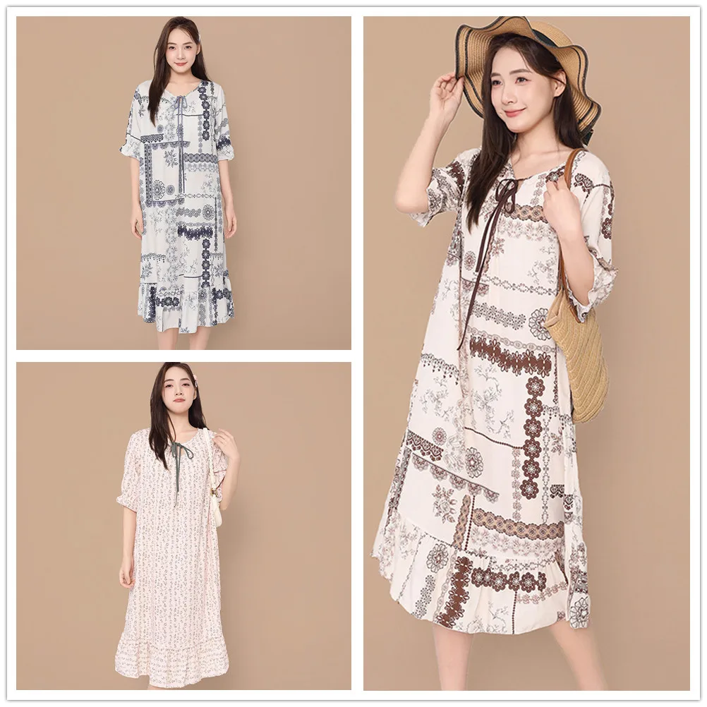 Women Summer Short Sleeve Skirt Printing Nightgowns Viscose Night Dress Long Nightgown
Women Summer Short Sleeve Skirt Printing Nightgowns Viscose Night Dress Long Nightgown