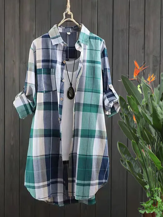 Женская клетчатая летняя свободная длинная све средней длины, тонкая верхняя одежда с защитой от солнца, повседневная полиэфирная ткань 
Женская клетчатая летняя свободная длинная све средней длины, тонкая верхняя одежда с защитой от солнца, повседневная полиэфирная ткань