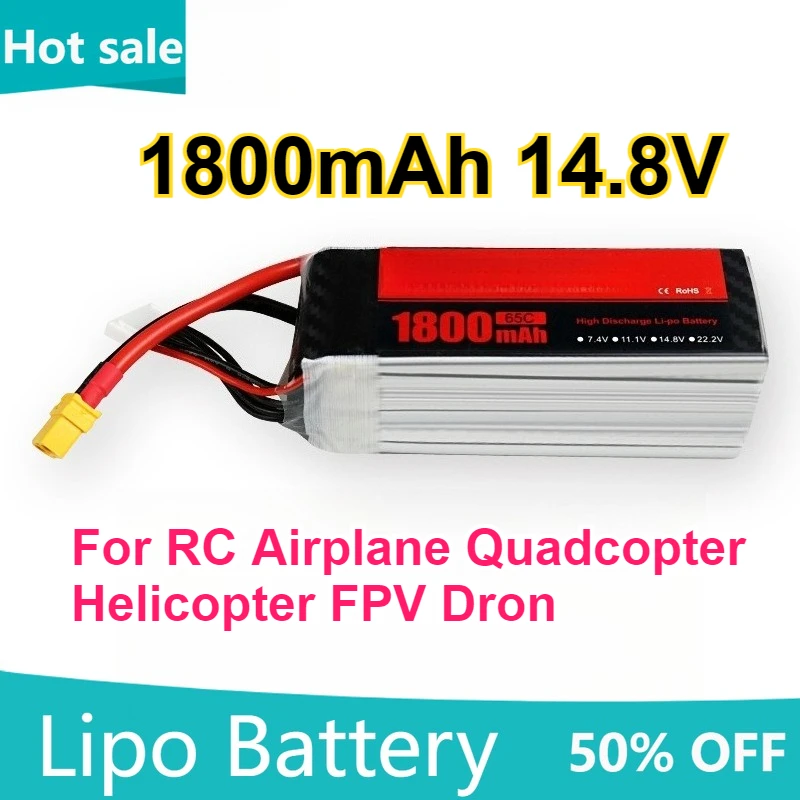 1800mAh 14.8V 65C High Magnification Battery for RC Airplane Quadcopter Helicopter FPV Drone Rechargeable LiPo Battery
1800mAh 14.8V 65C High Magnification Battery for RC Airplane Quadcopter Helicopter FPV Drone Rechargeable LiPo Battery