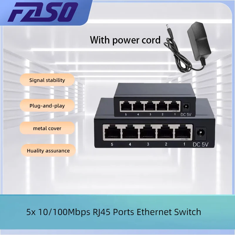 10/100Mbps Network Ethernet Switch 5 port Iron shell Supports full duplex/half duplex RJ45 MDI/MDIX Suitable for office home
10/100Mbps Network Ethernet Switch 5 port Iron shell Supports full duplex/half duplex RJ45 MDI/MDIX Suitable for office home