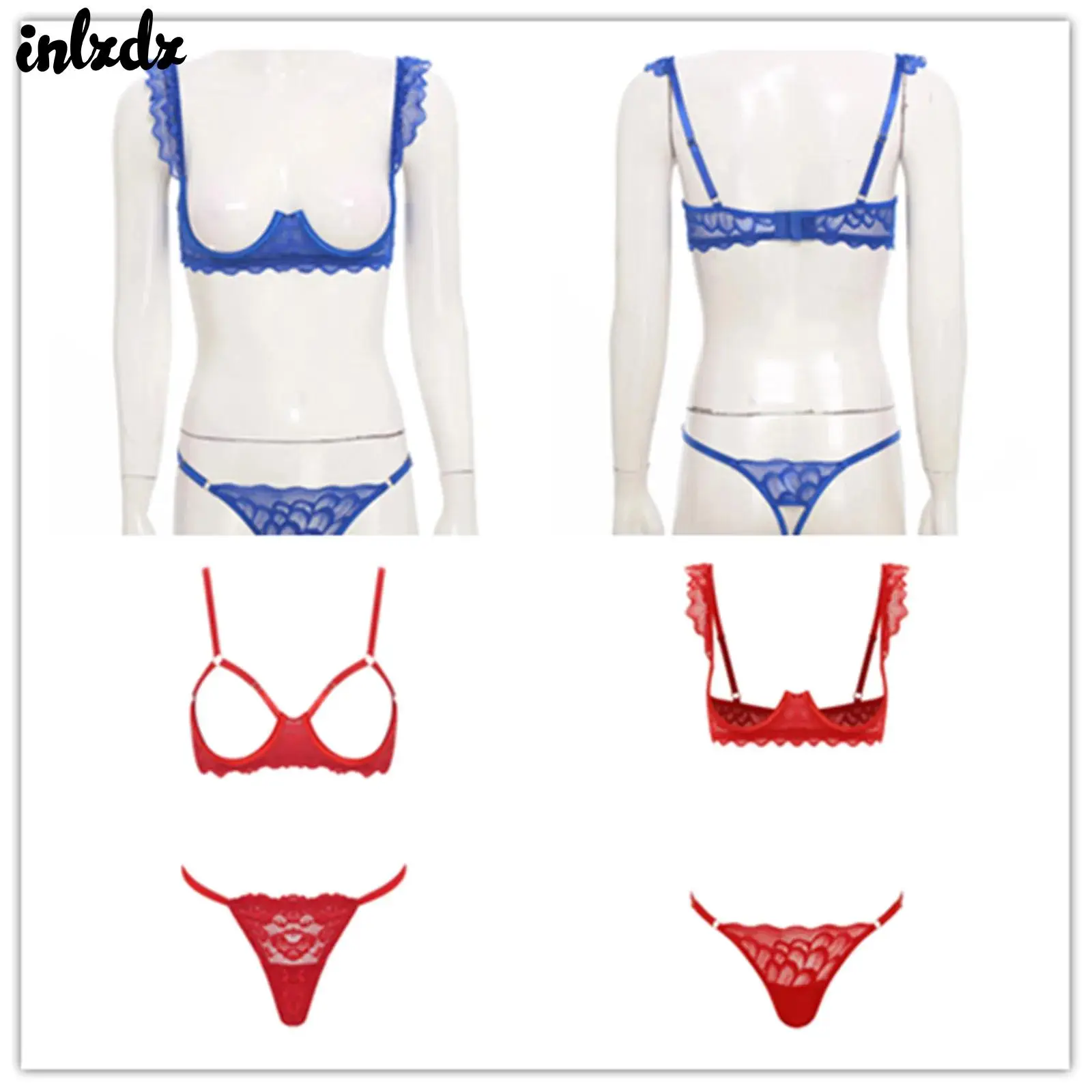 Womens Floral Lace Lingerie Open Nipple Set Cut Out Cup Underwire Push Up Bare Breast Hot Bra Tops with G-string T-back Thong
Womens Floral Lace Lingerie Open Nipple Set Cut Out Cup Underwire Push Up Bare Breast Hot Bra Tops with G-string T-back Thong