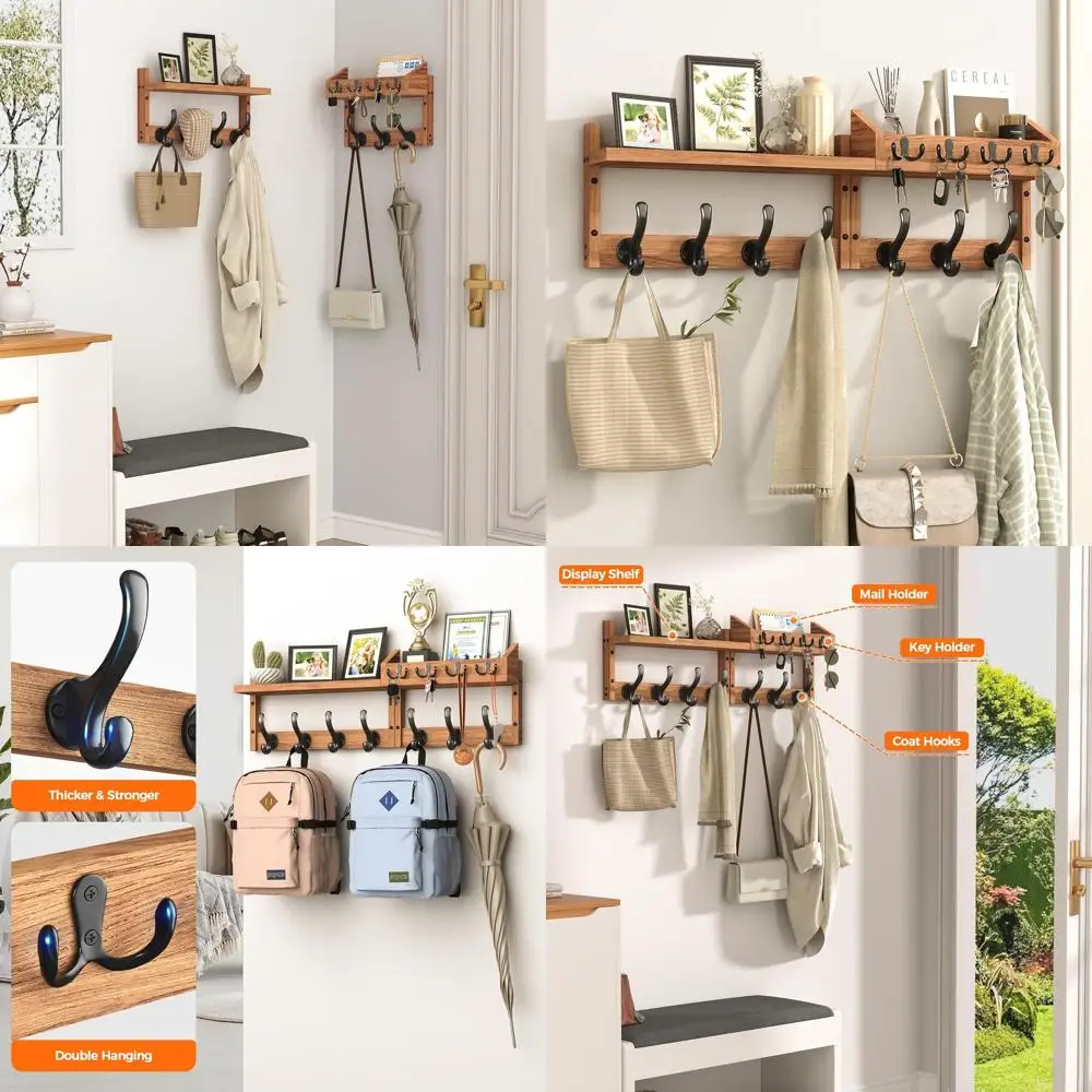 Настенная вешалка для одежды с полкой, 11 крючками и органайзером для почты, экономящая пространство, для прихожих
Настенная вешалка для одежды с полкой, 11 крючками и органайзером для почты, экономящая пространство, для прихожих