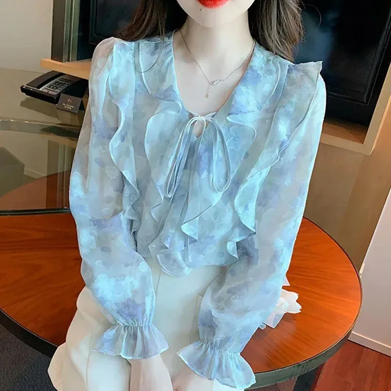 New Fashion Ruffles V-Neck Print Chiffon Blouse Shirt Women Tops Shirts Blusas Mujer De Moda 2024 Long Sleeve Blouse Women G804
New Fashion Ruffles V-Neck Print Chiffon Blouse Shirt Women Tops Shirts Blusas Mujer De Moda 2024 Long Sleeve Blouse Women G804