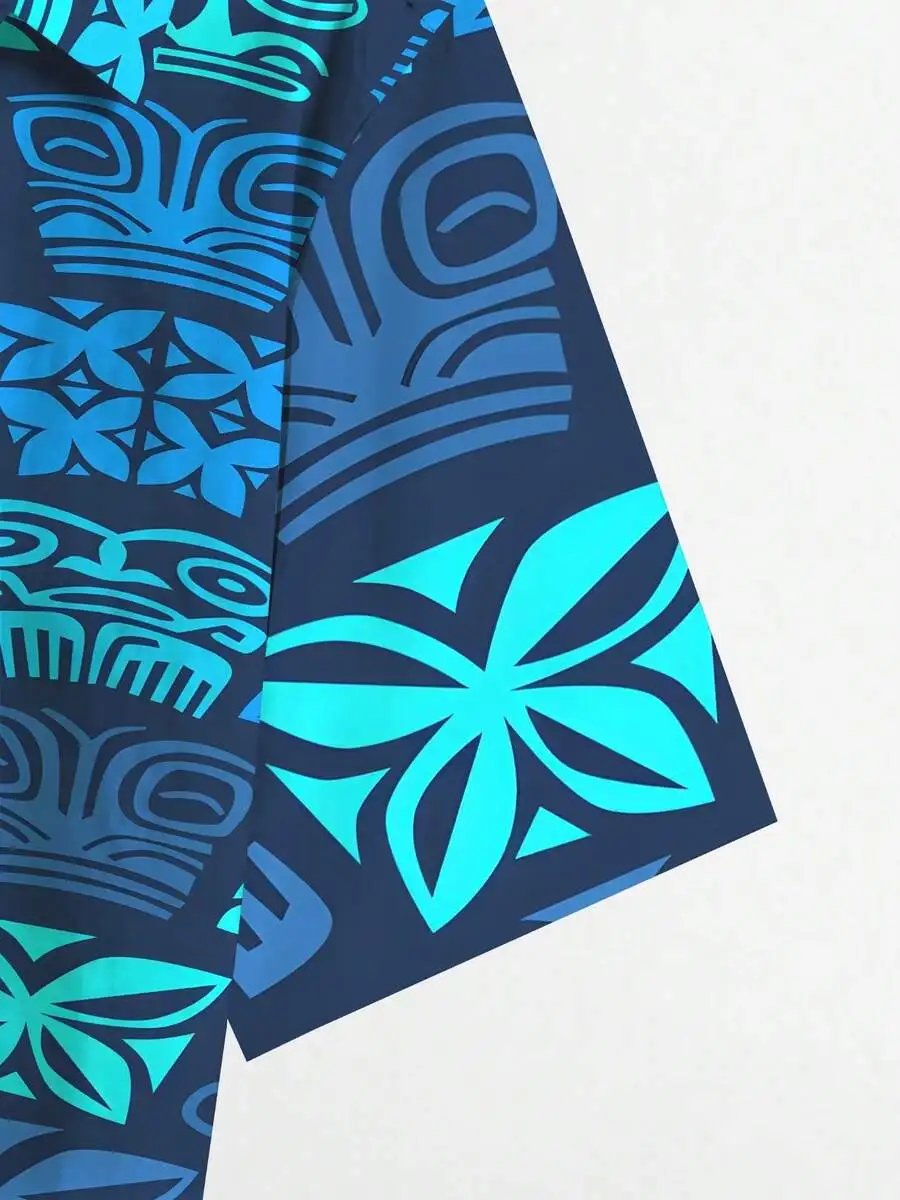 Mens Casual Short Sleeve Button Down Shirt With 3D Totem Floral Print In Blue Tones
Mens Casual Short Sleeve Button Down Shirt With 3D Totem Floral Print In Blue Tones