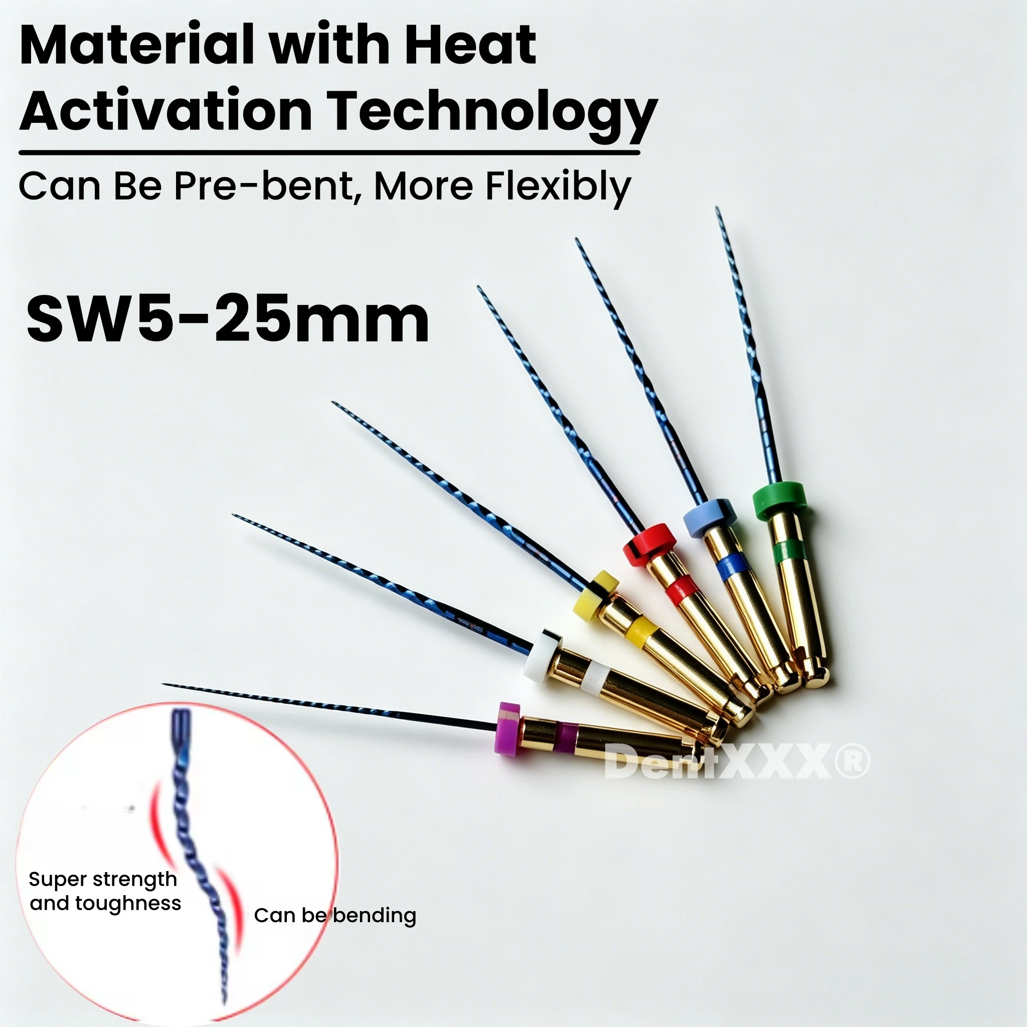 6pcs/Box NITI Heat Activated Root Canal Files 25mm Can Bend for Preparing Root Canal Treatment,Super Elastic Bendable Micro
6pcs/Box NITI Heat Activated Root Canal Files 25mm Can Bend for Preparing Root Canal Treatment,Super Elastic Bendable Micro