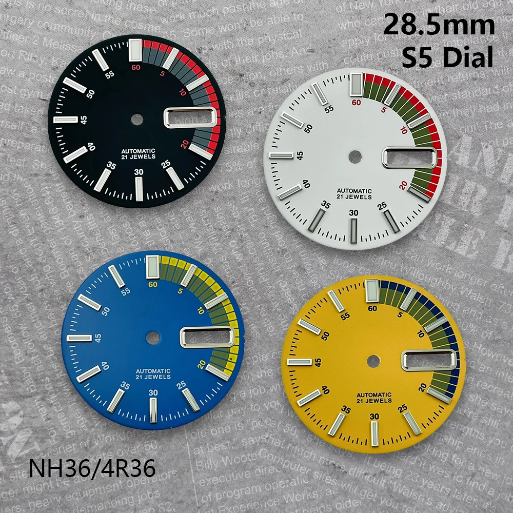 28.5 mm S5 Logo Matte Dial Suitable For NH36/4R36 Japan Movement Green Luminous Dual Calendar Watch Modification Accessories
28.5 mm S5 Logo Matte Dial Suitable For NH36/4R36 Japan Movement Green Luminous Dual Calendar Watch Modification Accessories