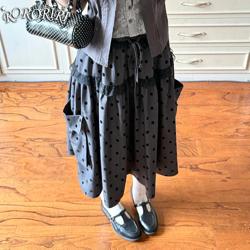 RORORIRI Vintage Lace Spliced Polka Dot Skirt Women Drawstring Elastic Waist Cargo Pockets Knee Long Skirt Casual Korean Clothes
RORORIRI Vintage Lace Spliced Polka Dot Skirt Women Drawstring Elastic Waist Cargo Pockets Knee Long Skirt Casual Korean Clothes