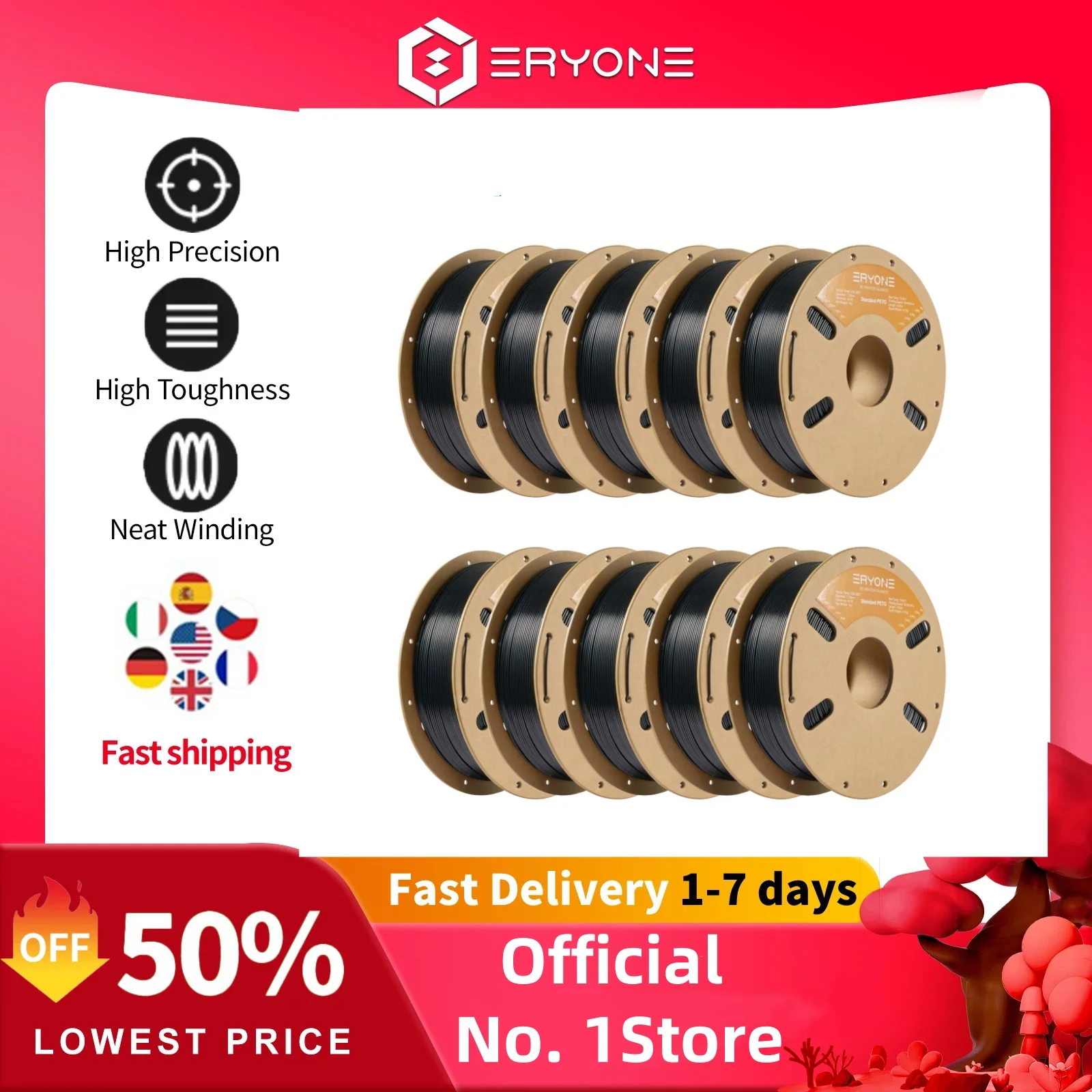 ERYONE 1/5/10 кг PETG-нить 3D-принт 1,75 мм, доступно многоцветное, 1 кг нить petg, 3D-нить для печати оптом, 1 кг/катушка
ERYONE 1/5/10 кг PETG-нить 3D-принт 1,75 мм, доступно многоцветное, 1 кг нить petg, 3D-нить для печати оптом, 1 кг/катушка