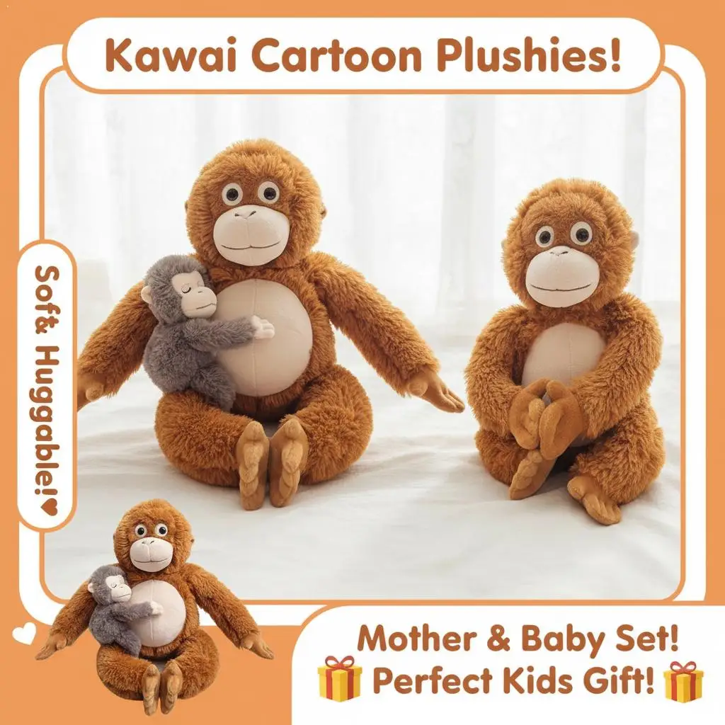 Kawaii Cartoon Gorilla Plush Toy Mother and Baby Orangutan Plush Toy Soft Stuffed for Kids Birthday Gift Room Decor 35cm/45cm
Kawaii Cartoon Gorilla Plush Toy Mother and Baby Orangutan Plush Toy Soft Stuffed for Kids Birthday Gift Room Decor 35cm/45cm