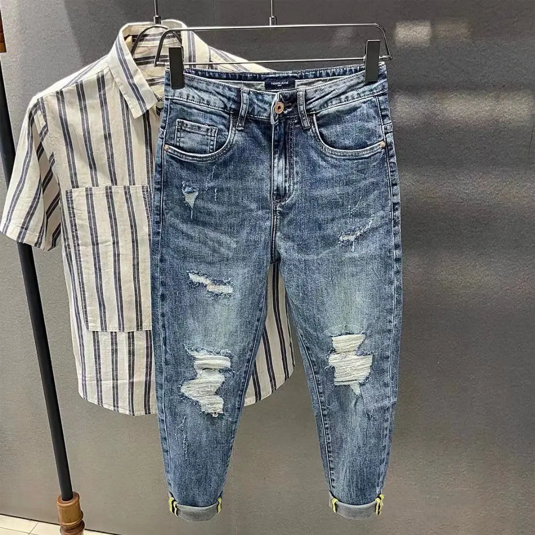 Luxury Men's Clothing 2026 Autumn New Ripped Jeans Men's Spring Autumn Small Feet Elastic Brand Teen Pants Designer Clothing Man
Luxury Men's Clothing 2026 Autumn New Ripped Jeans Men's Spring Autumn Small Feet Elastic Brand Teen Pants Designer Clothing Man