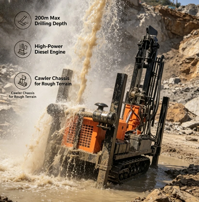 120m Drilling Depth Pneumatic DTH Crawler Drilling Rig for Water Well Drilling Rig Machine Driven by diesel Engine for Sale
120m Drilling Depth Pneumatic DTH Crawler Drilling Rig for Water Well Drilling Rig Machine Driven by diesel Engine for Sale