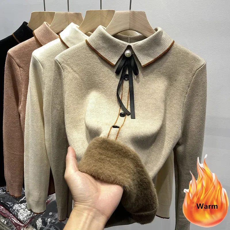 Women's Turn-down Collar Thicken Plus Velvet Sweater Winter Casual Warm Knit Pullover Korean Slim New Knitwear Jumper Soft Tops
Women's Turn-down Collar Thicken Plus Velvet Sweater Winter Casual Warm Knit Pullover Korean Slim New Knitwear Jumper Soft Tops