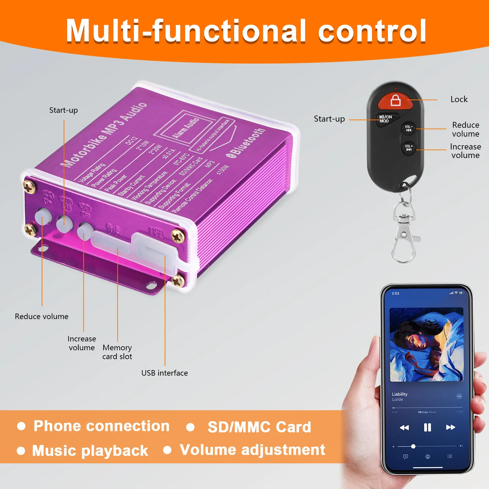 1Set Wireless Motorcycle Speaker Stereo System Compact Easy Installation Multi-Function Control Compatible Motorcycle
1Set Wireless Motorcycle Speaker Stereo System Compact Easy Installation Multi-Function Control Compatible Motorcycle