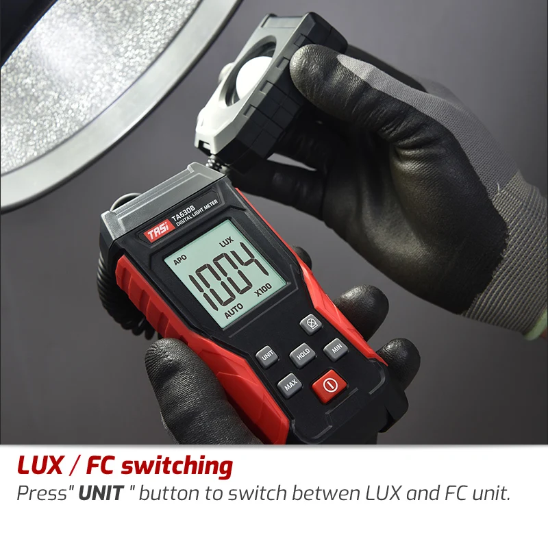 TA630A Digital Lux Meter 0.1~200000Lux Auto Range Data Hold Light Tester for School Factory Hospital Lighting Test
TA630A Digital Lux Meter 0.1~200000Lux Auto Range Data Hold Light Tester for School Factory Hospital Lighting Test