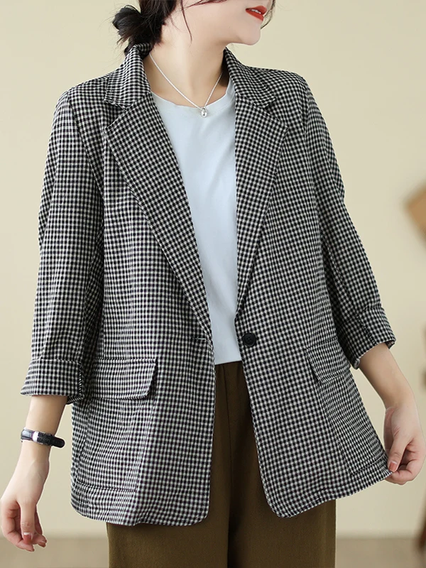 Spring Summer Plaid Jaet Versatile Single Clip Label Big Brand Women's Busin Suit Top Loose Fit Commute Sle Seven Sve
Spring Summer Plaid Jaet Versatile Single Clip Label Big Brand Women's Busin Suit Top Loose Fit Commute Sle Seven Sve