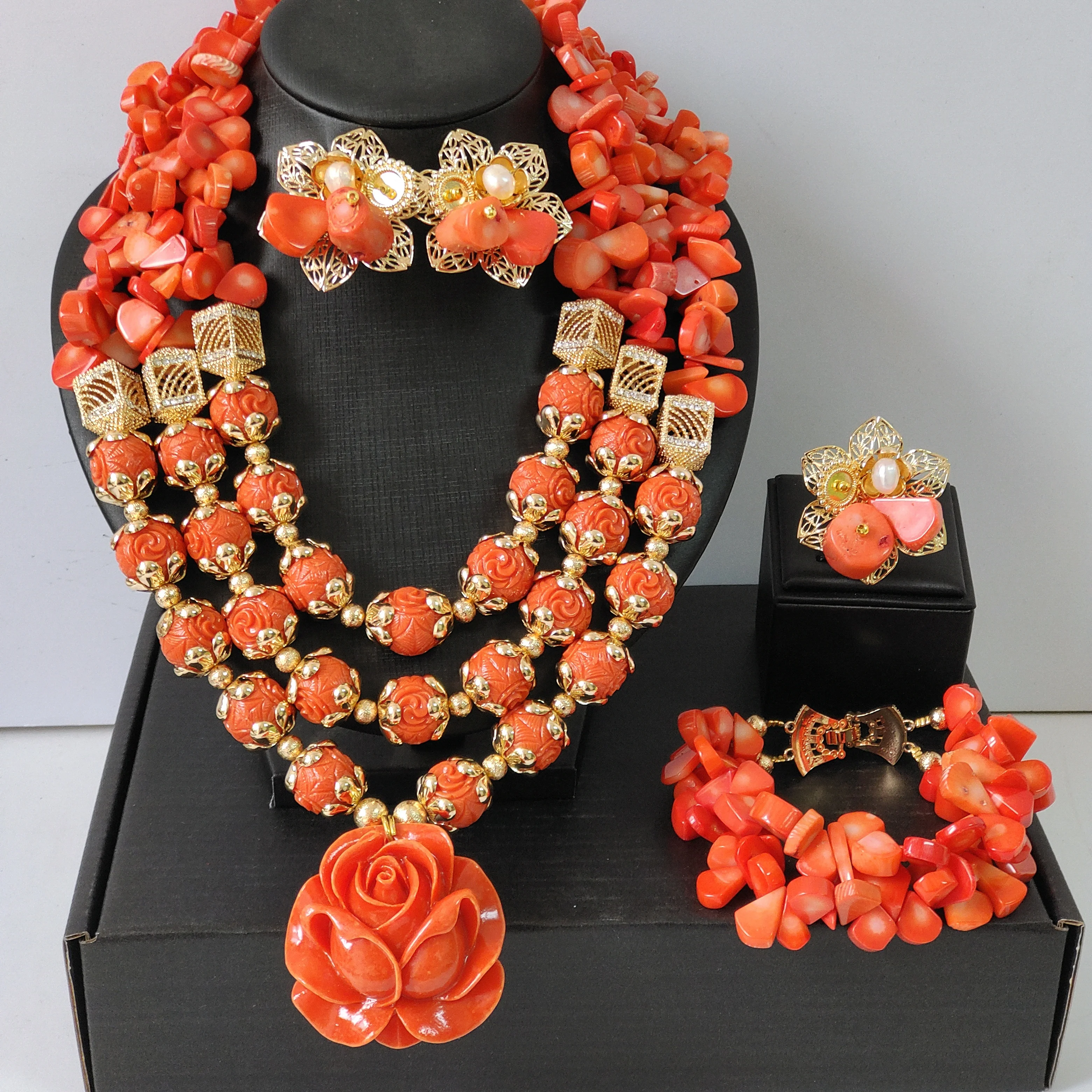 Orange Nigeria Coral Beads Original African Wedding Bride Jewelry Sets
Orange Nigeria Coral Beads Original African Wedding Bride Jewelry Sets