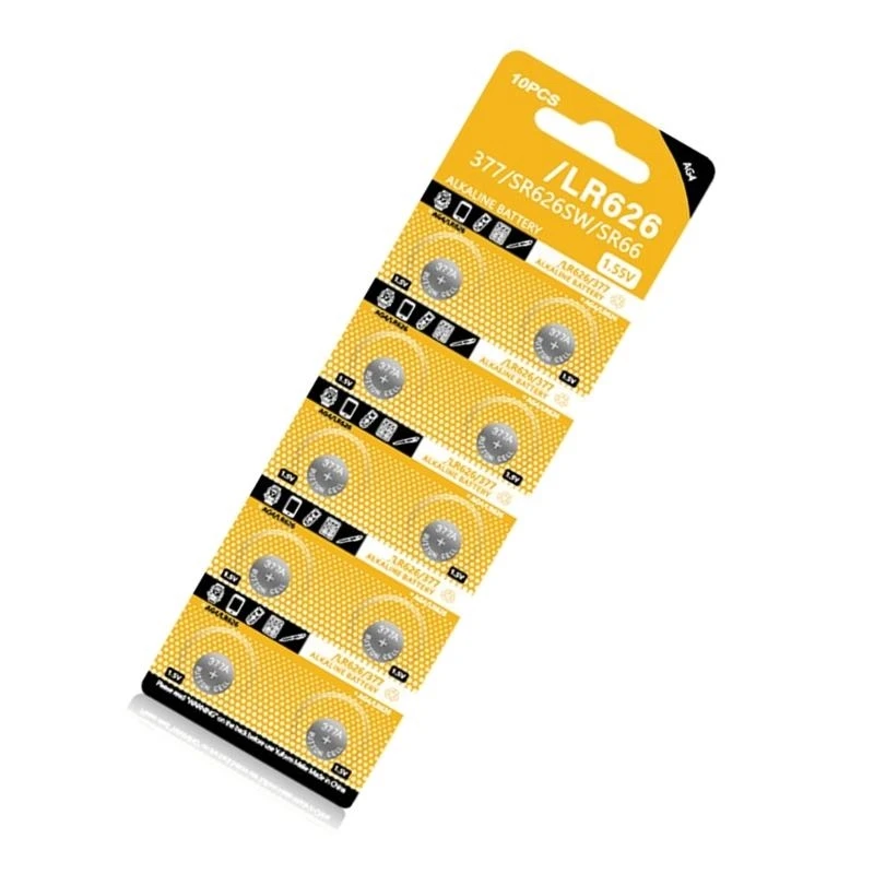 Упаковка из 10 шт./лист. Щелочные батарейки типа «таблетка» LR626, 1,5 В, для часов, калькуляторов и цифровых фотоаппаратов.
Упаковка из 10 шт./лист. Щелочные батарейки типа «таблетка» LR626, 1,5 В, для часов, калькуляторов и цифровых фотоаппаратов.