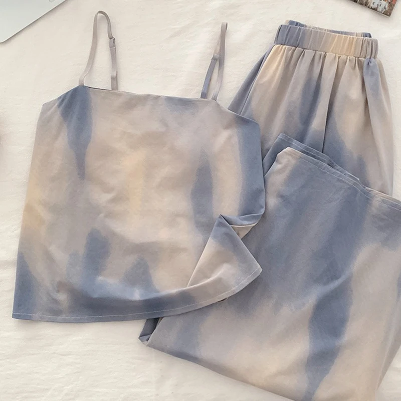 Gradient Blue Suspender Pajamas With Chest Pads Women's Summer Vest Long Pants 2Pcs Home Sleepwear Suit Thin Comfort Nightgown
Gradient Blue Suspender Pajamas With Chest Pads Women's Summer Vest Long Pants 2Pcs Home Sleepwear Suit Thin Comfort Nightgown