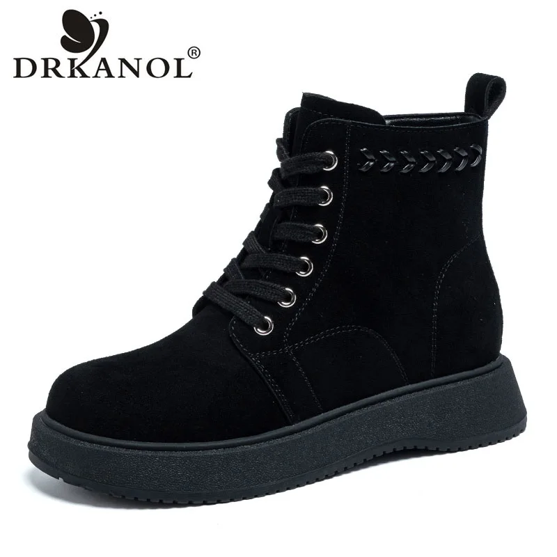 DRKANOL New Design Women Ankle Boots Autumn Winter Plush Warm Snow Boots Round Toe Cow Suede Leather Platform Flat Short Boots
DRKANOL New Design Women Ankle Boots Autumn Winter Plush Warm Snow Boots Round Toe Cow Suede Leather Platform Flat Short Boots
