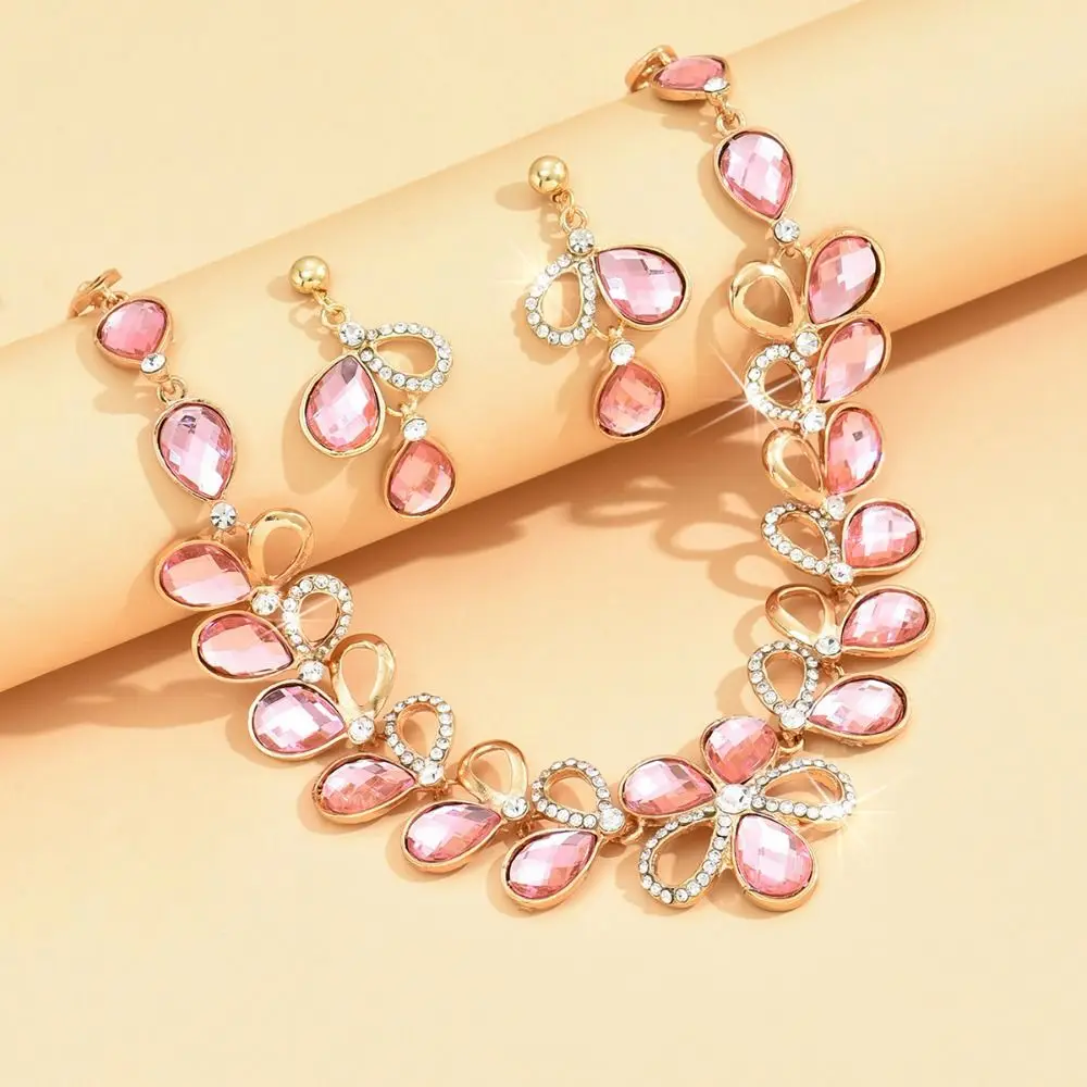 Bridal Pink Rhinestone Jewelry Set Crystal Shining Earrings Exquisite Luxury Necklace Women
Bridal Pink Rhinestone Jewelry Set Crystal Shining Earrings Exquisite Luxury Necklace Women
