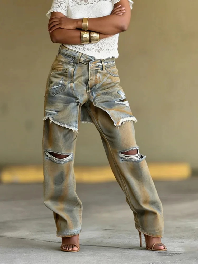 Vintage Street Tie-dye Jeans Women American Style Ripped Fake Two Piece High Waist Straight Leg Denim Pants Hip Hop Trend 2026
Vintage Street Tie-dye Jeans Women American Style Ripped Fake Two Piece High Waist Straight Leg Denim Pants Hip Hop Trend 2026