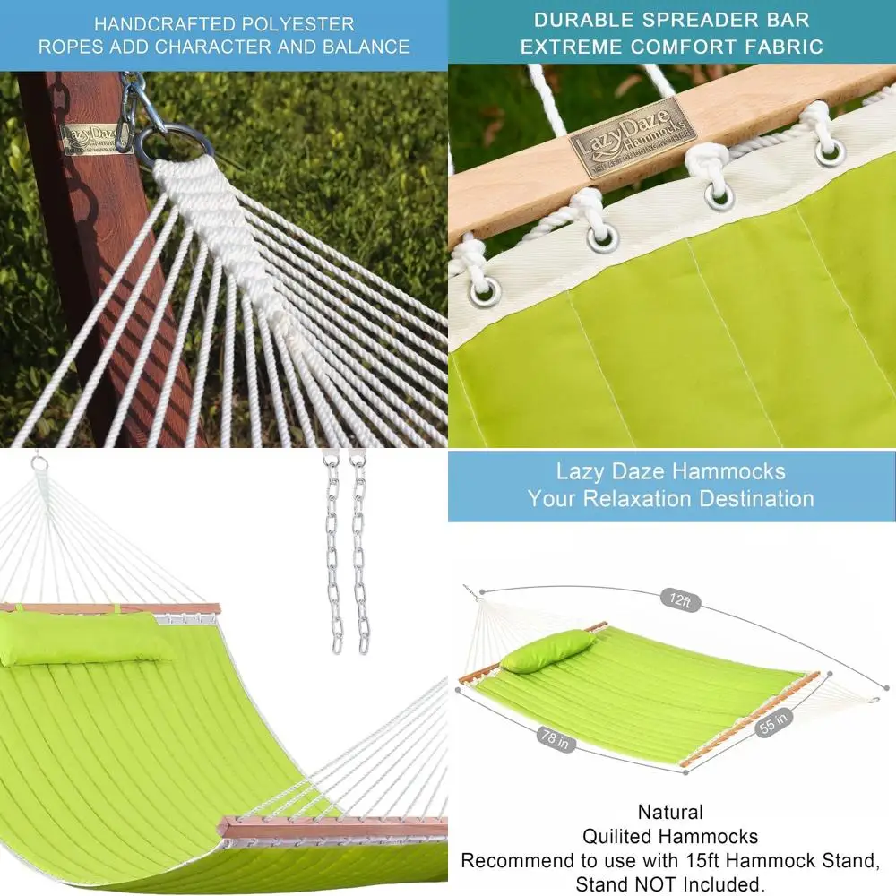 Two Person Quilted Fabric Hammock with Spreader Bar and Detachable Pillow, 450lbs Capacity, Light Green
Two Person Quilted Fabric Hammock with Spreader Bar and Detachable Pillow, 450lbs Capacity, Light Green
