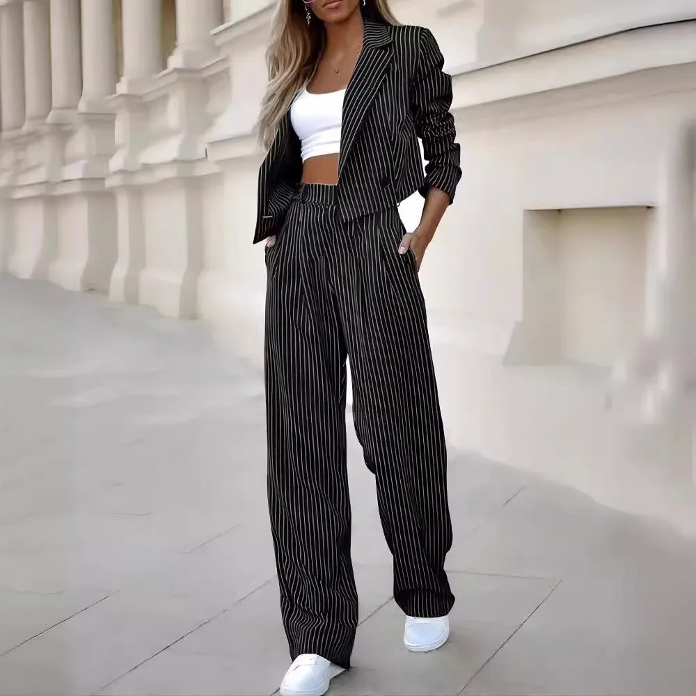 High Waist Striped Button Trousers Long Sleeve Patchwork Notched Collar Cropped Straight Leg Slacks Pleated Front
High Waist Striped Button Trousers Long Sleeve Patchwork Notched Collar Cropped Straight Leg Slacks Pleated Front