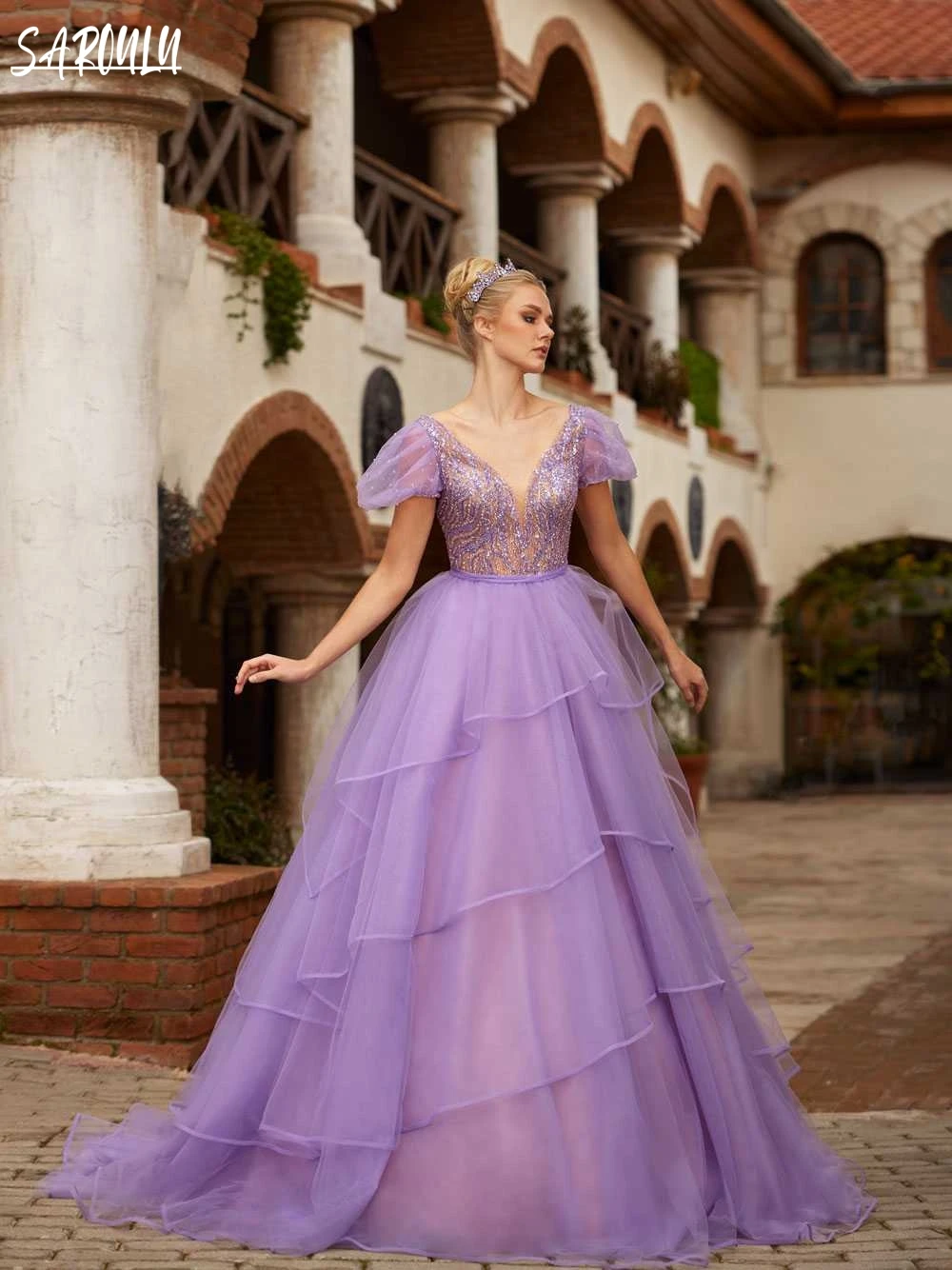 V Neck Puffed Sleeve Evening Dress Princess Birthday Party Eleagnt Prom Dress A-line Floor-length Dress Robe De Mariée
V Neck Puffed Sleeve Evening Dress Princess Birthday Party Eleagnt Prom Dress A-line Floor-length Dress Robe De Mariée