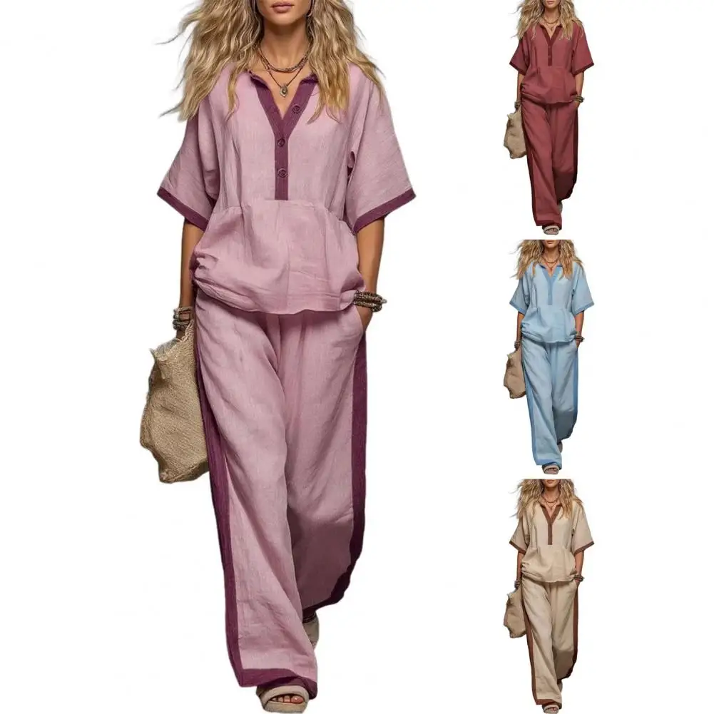Fashion Striped Color Block V-neck Short-sleeved Top Women Suit Summer Casual Daily Versatile Wide-leg Trousers-2piece Set
Fashion Striped Color Block V-neck Short-sleeved Top Women Suit Summer Casual Daily Versatile Wide-leg Trousers-2piece Set