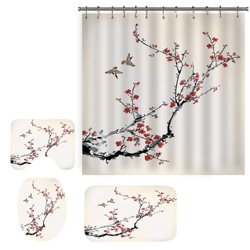 Oriental Ink Painting Cherry Blossom Branch Shower Curtian and Rug Set Asian Japanese Chinese Tree Bird Paint Bathroom Mat Decor
Oriental Ink Painting Cherry Blossom Branch Shower Curtian and Rug Set Asian Japanese Chinese Tree Bird Paint Bathroom Mat Decor