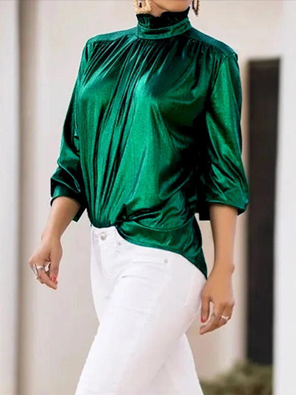Modigirl Women Shiny Shirt Blouse 2025 Spring Summer Three-quarter Sleeves High-neck Casual Green Black Tee Shirt Tops for Lady
Modigirl Women Shiny Shirt Blouse 2025 Spring Summer Three-quarter Sleeves High-neck Casual Green Black Tee Shirt Tops for Lady