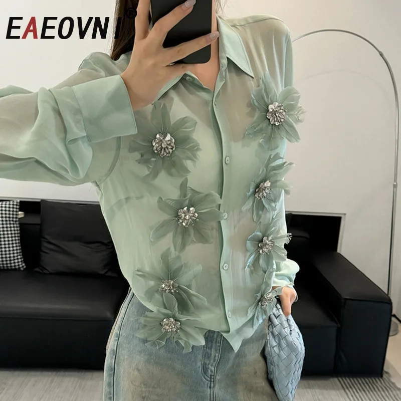 EAEOVNI Fashion Green Women Shirt 3D Floral Spliced Design Long Sleeve Button Tops Elegant 2025 New Clothing Streetwear Blouse
EAEOVNI Fashion Green Women Shirt 3D Floral Spliced Design Long Sleeve Button Tops Elegant 2025 New Clothing Streetwear Blouse