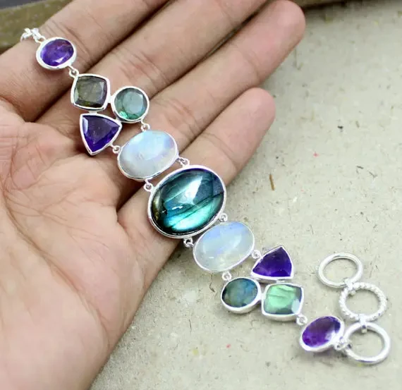 Unique Silver Wheel 925 Sterling Silver Multi-Stone Handmade Bracelet
Unique Silver Wheel 925 Sterling Silver Multi-Stone Handmade Bracelet